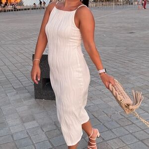 RIHOAS White Textured Midi Dress